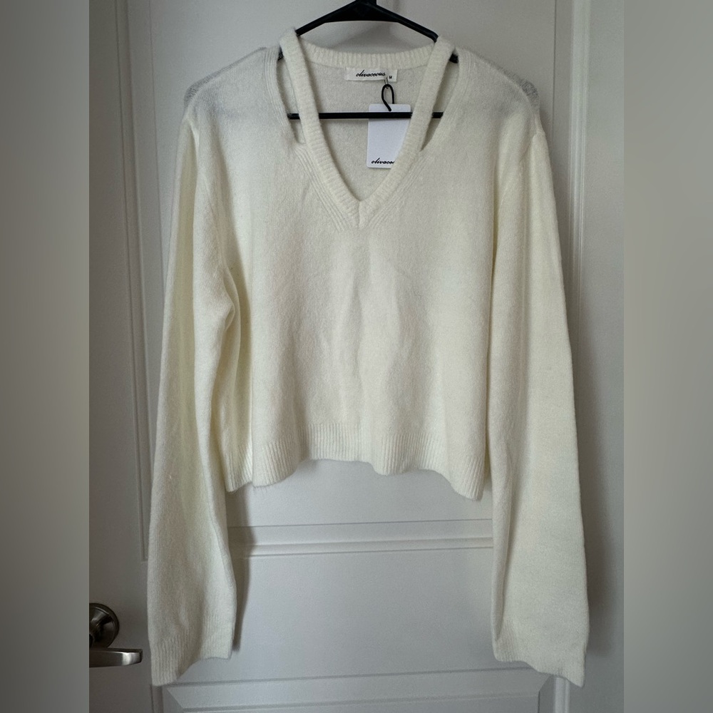 NWT- Olivaceous - White V-Neck cut out Sweater - size M